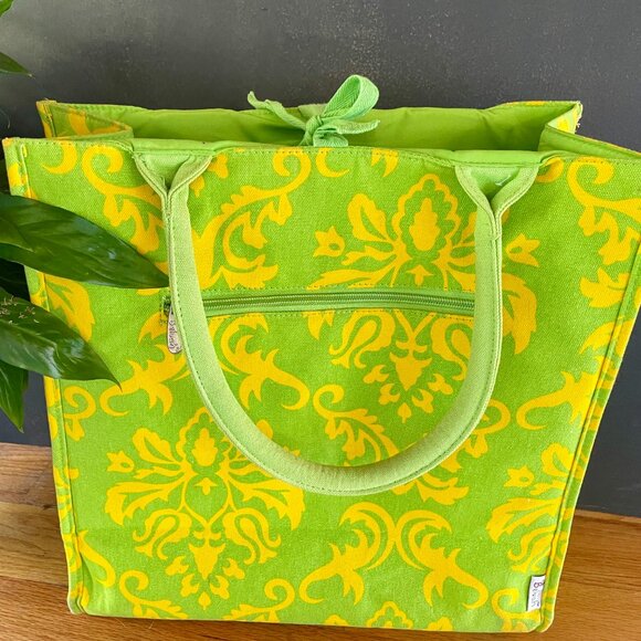 Belvah Damask Tote Bag | Green and Yellow | Canvas Bag | FREE SHIPPING - Picture 1 of 9